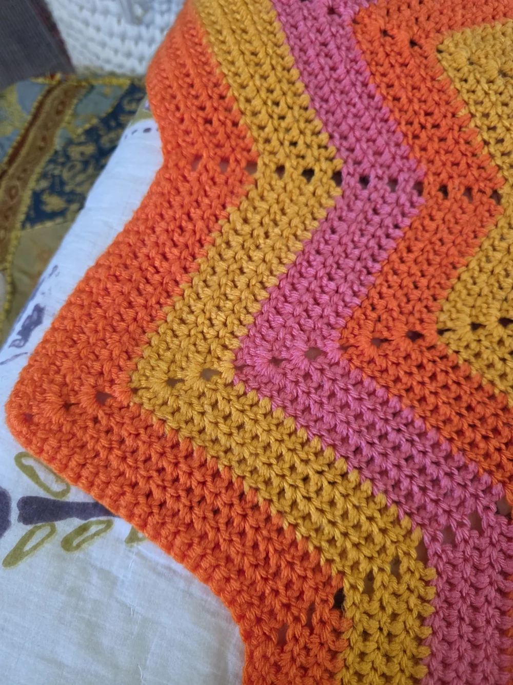 Handmade Starburst Crochet Throw Blanket - Pink & Orange
